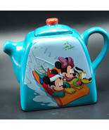 WALT DISNEY TEA POT teapot blue Mickey Minnie Mouse Pluto sledding sled ... - £13.68 GBP