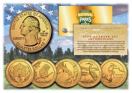 2015 America The Beautiful 24K GOLD PLATED Quarters Parks 5-Coin Set w/C... - £12.70 GBP