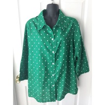 Vintage National Womens Green Polka Dots 3/4 Sleeve Button Down Shirt 1X - $79.99