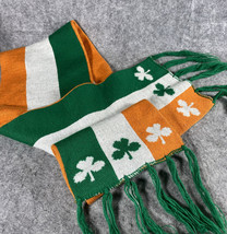 Vintage Winter IRELAND Scarf Fringe w/ Shamrocks &amp; Flag St Patrick Day P... - £15.73 GBP