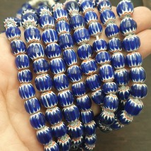 Vintage Old Blue Chevron Trade beads Old African9.5-10mm Glass Beads Nec... - $58.04 CAD