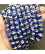 Vintage Old Blue Chevron Trade beads Old African9.5-10mm Glass Beads Nec... - $58.14 CAD
