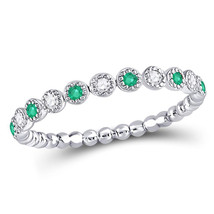 10kt White Gold Womens Round Emerald Diamond Dot Stackable Band Ring 1/6 Cttw - £218.89 GBP