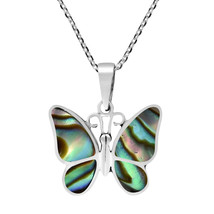 Tropical Soul Butterfly Inlaid Abalone Shell .925 Sterling Silver Necklace - £17.39 GBP