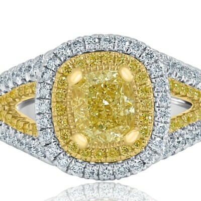Certifié GIA 1.86Ct Coussin Lumière Jaune Fiançailles Diamant Bague 18k or Blanc Item image 5