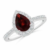 ANGARA Pear Garnet Ring with Diamond Halo for Women, Girls in 14K Solid Gold - £718.53 GBP