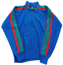 VTG  MEISTER 1/4 zip Knit Ski Sweater Blue Striped Pullover Crewneck Hong Kong L - £19.66 GBP