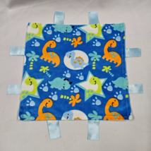 Dinosaur Blue Orange Security Blanket Minky Dot Ribbon Tags Swiggles Bab... - £31.19 GBP