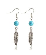 Turquoise 925 Sterling Silver Crafted Feather Earrings - £11.01 GBP