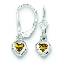Sterling Silver 5mm Heart Citrine Leverback Earrings Jewerly 25.4mm x 8mm - £34.03 GBP