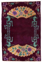 Handmade antique Art Deco Chinese rug 3.1&#39; x 4.10&#39; (94cm x 152cm) 1920s - £2,764.69 GBP