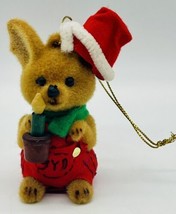 Vintage Morgan Inc Sydney Kangaroo Flocked Christmas Ornament Santa Hat Candle - £15.50 GBP