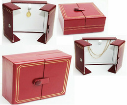 NEW  1 Pc Red Leatherette bracelet pendent necklace Jewelry Box with Gol... - £3.14 GBP