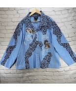 Denim &amp; Co Jean Shacket Womens Plus 2X Blue Button Shirt Western Paisley... - £31.18 GBP