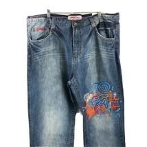 Miskeen Men&#39;s Jeans Blue Orange White Red 5 Pockets Distressed Size 42 - £63.86 GBP