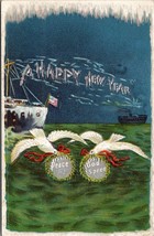 New Year Snow Flocked WW1 Ships at Sea Seagulls Peace God Speed Postcard U10 - £7.95 GBP