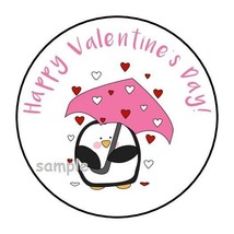 30 Happy Valentines Day Penguin Envelope Seals Labels Stickers 1.5&quot; Round Gifts - £5.89 GBP