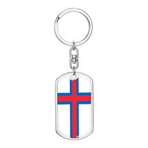 Faroe Island Flag Swivel Keychain Dog Tag Engraved 18k Gold - £55.34 GBP