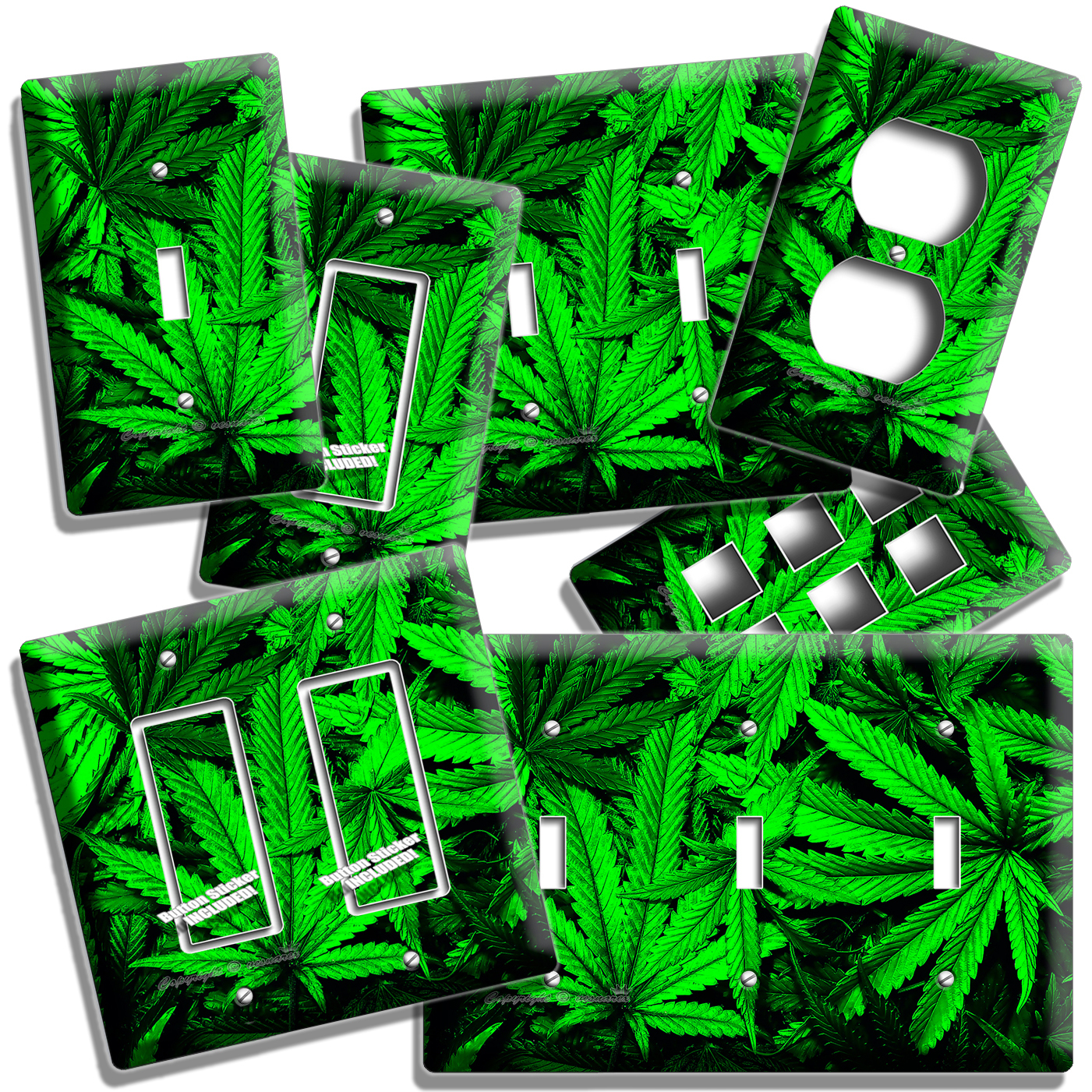 GREEN CANNABIS MARIJUANA LEAF LIGHT SWITCH OUTLET WALL PLATES NATURE ROOM DECOR