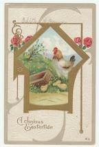 Vintage Postcard Easter Chicken Chicks Pink Roses Gold Trim 1911 - £5.41 GBP