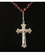 Vtg Sterling Crucifix Pendant Necklace with Ruby Red Crystals - £91.82 GBP