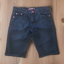 KAALU Black Denim Shorts Mens Size 32 Embroidered Distressed 90s Hip Hop S1 - $19.79