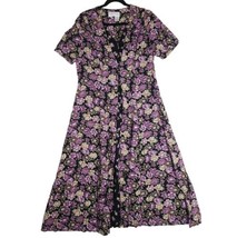 Betsy Lauren Dress Womens 14 Midi Button Front Micro Floral Romantic 90’... - £18.92 GBP