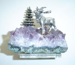  Amethyst Crystal Geode with Silvertone Bulk Elk and Tree  - £15.92 GBP