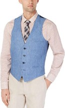Bar III Suit Vest Mens Size Large 40-42R Blue Solid Slim-Fit Linen - $23.99