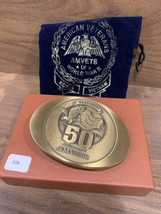 New Brass Amvets 50th Veteran Of World War II Army Usaf NOS Vtg Belt Buckle - $14.77