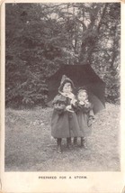 PREPARED FOR A STORM~YOUNG GIRLS &amp; UMBRELLA~LONDON VIEW GREETING POSTCAR... - $5.19