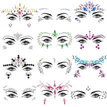 12 Sets Face Jewels Face Rhinestones Stick on Self Adhesive Face Gems Me... - £23.94 GBP