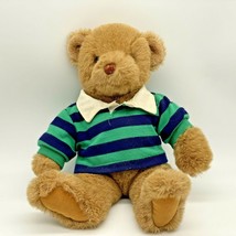 Rugby Teddy Bear Gund for Land&#39;s End Plush Animal Green Blue Shirt Vinta... - $9.99