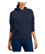 MSRP $37 Karen Scott Pocketed Ribbed Fleece Hoodie Sweater Navy Size XS - $25.72 CAD