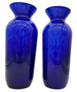 Pair 14” Cobalt Blue Vases Elegant MCM Waterfall Gradient Hand Blown Art... - £94.36 GBP