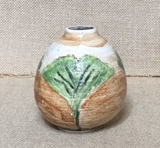 Small 4 1/4 Inch Art Pottery Hand Painted Leaves Bud Vase Artist Initials SM - £12.05 GBP