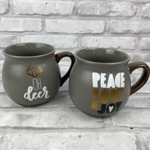 Threshold Peace Joy And Love &amp; Oh Deer Gray Coffee Tea Stoneware Mug Set of 2 - £15.17 GBP