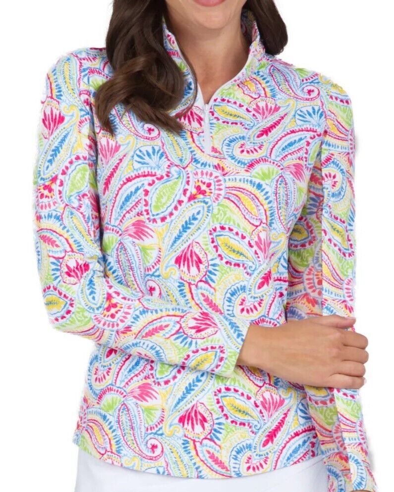 NWT Ladies IBKUL MASSIE WATERMELON MULTI Long Sleeve Mock Golf Shirt XS S M & XL