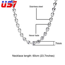 US7 Coffee Beans Link Chain 7MM 9MM Necklaces For Men Stainless Steel Rope Link  - £19.18 GBP