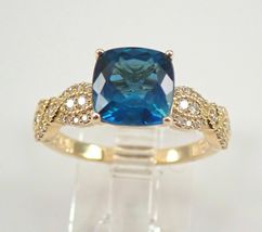 Cushion Cut London Blue Topaz Diamond Engagement Ring 14K Yellow Gold Over 2.6Ct - £79.81 GBP
