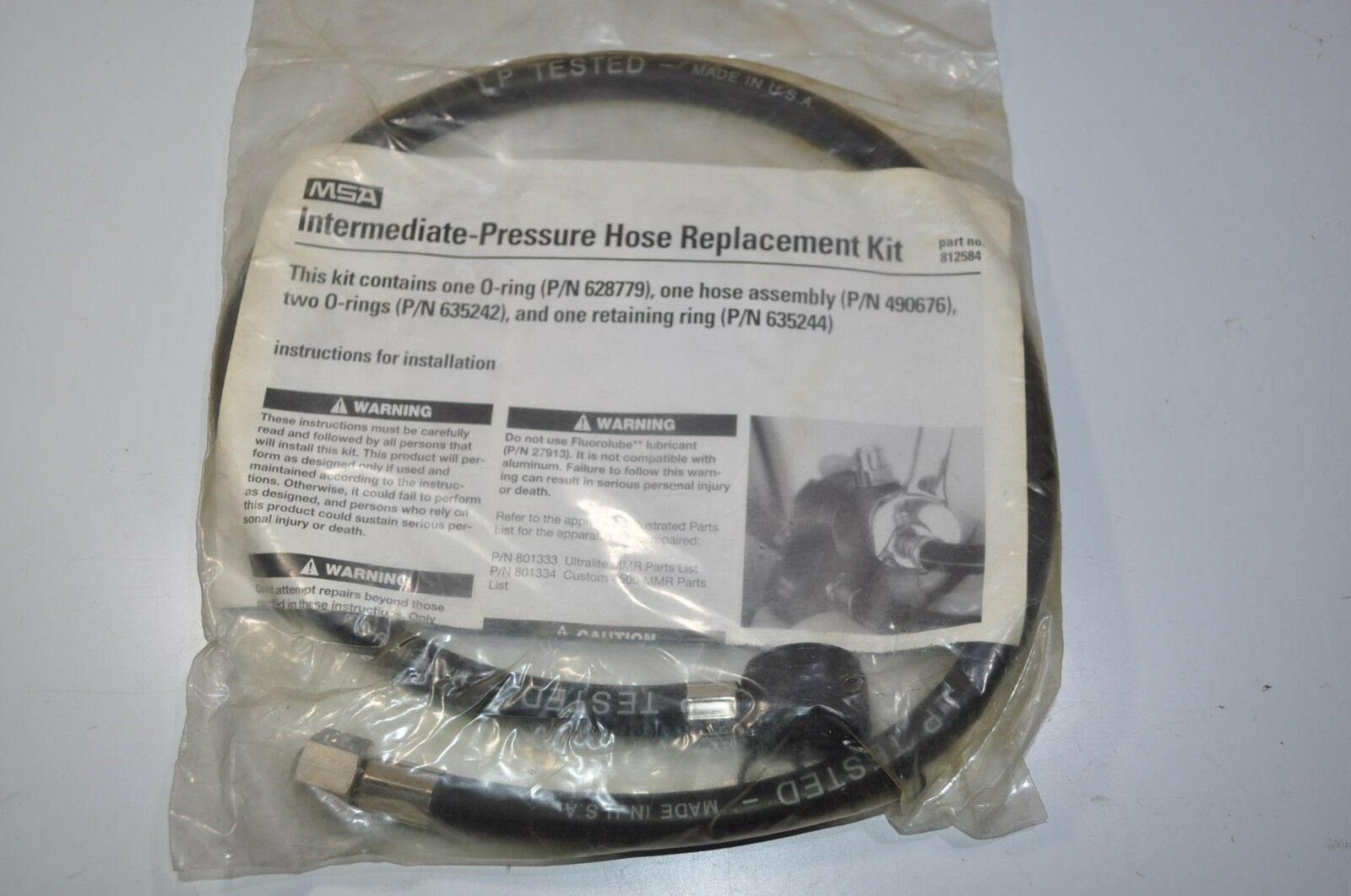 NEW MSA MMR Intermediate Pressure Hose Replacement Kit Part# 812584 / 490676 - $58.71