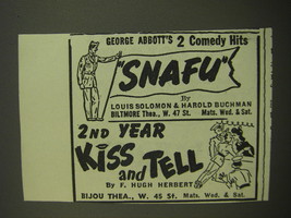 1944 Snafu and Kiss and Tell Plays Advertisement - George Abbott's 2 Comedy Hits - $18.49