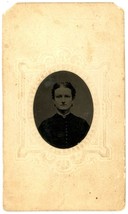 CIRCA 1860&#39;S Hand Tinted Paper Framed TINTYPE Beautiful Young Woman Black Dress - £12.34 GBP