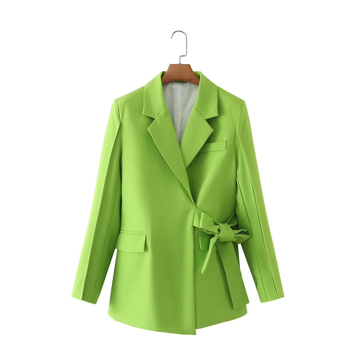 ZEVITY Women  Notched Collar Bow Tied Sashes Green Blazer Coat Office Lady Chic  - £148.52 GBP