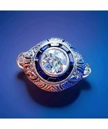 Earth mined Diamond Sapphire Engagement Ring 1.40 carat Deco Platinum So... - $11,843.20 CAD