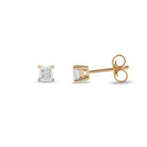 0.20Ct Princess Cut Natural Diamond Stud Earrings in 10K Yellow Gold - $129.98