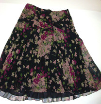 New Womens $125 Ralph Lauren Silk Black Floral Skirt 4 Pink Green Purple... - £99.16 GBP