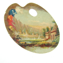 Victorian Trade Card Die Cut Artist Palette Plano Chicago Bavarian Landscape - £11.78 GBP