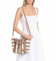 Tory Burch McGraw Stripe Dragonfly Drawstring Satchel ~NWT~ Green Stripe - £338.39 GBP