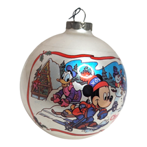 Vintage 1985 Schmid Walt Disney Snow Biz Skiing Christmas Ornament Glass Ball - £15.49 GBP